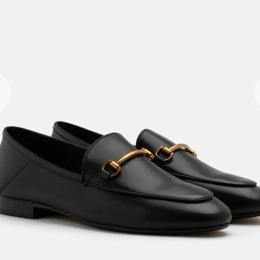 Black Leather Loafers with Gold Detail Size 7.5 EU 38